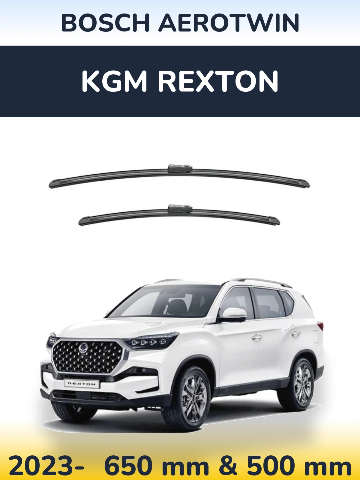 Sada předních stěračů BOSCH AeroTwin 650 a 500 mm pro KGM Rexton 2023-2026