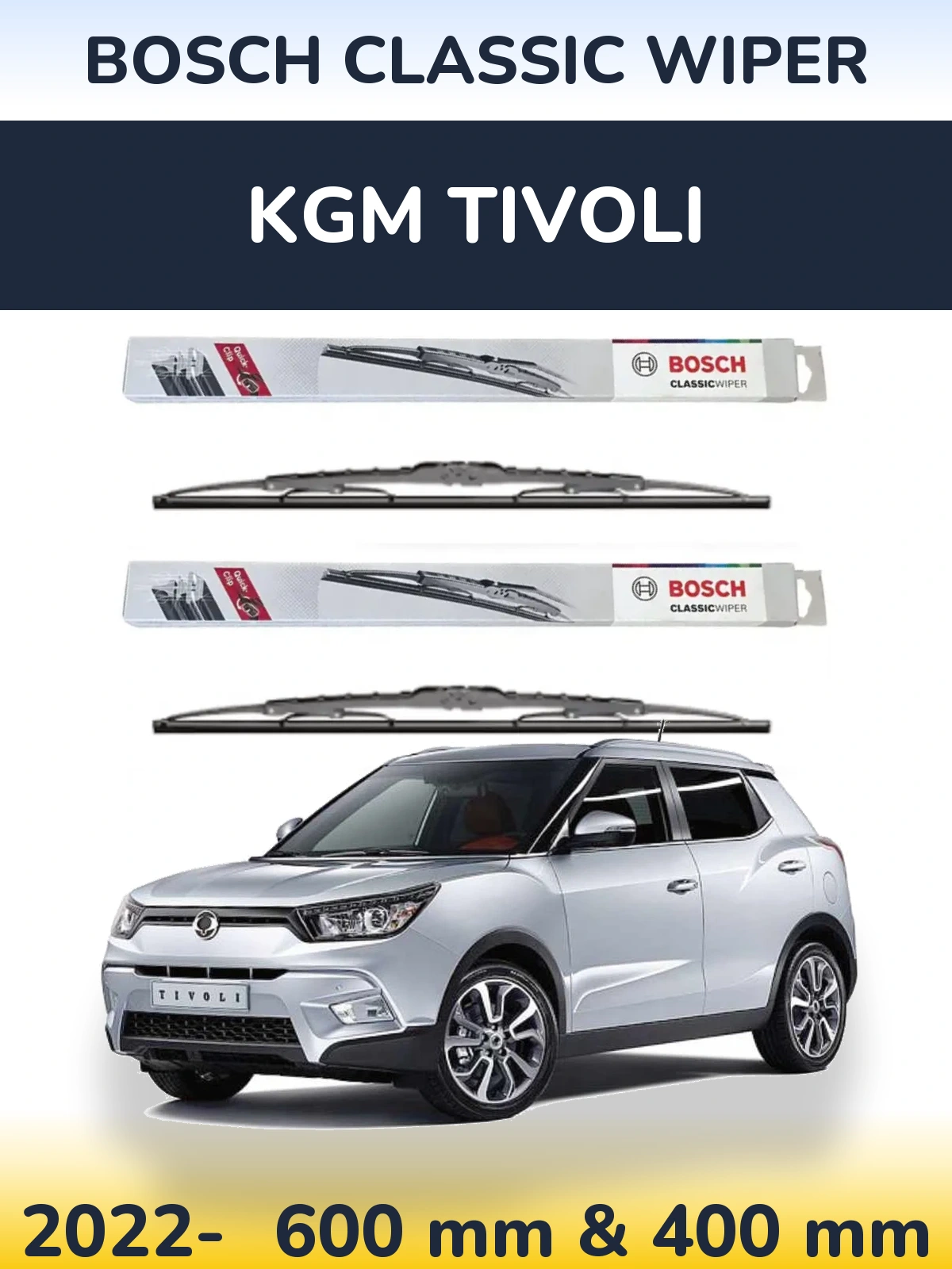 Sada předních stěračů BOSCH Classic Wiper 600 a 400 mm pro KGM Tivoli 2022-2026