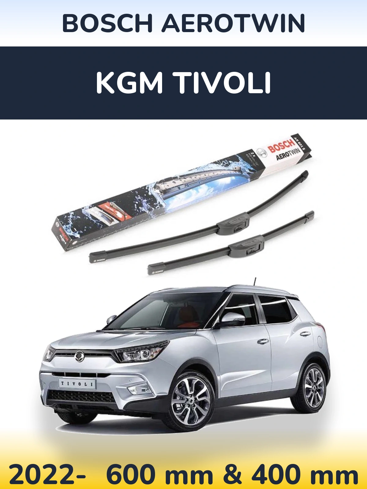 Sada předních stěračů BOSCH AeroTwin 600 a 400 mm pro KGM Tivoli 2022-2026