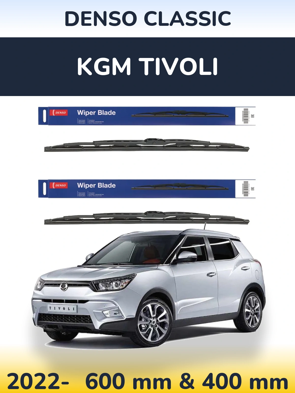 Sada předních stěračů Denso Classic 600 a 400 mm pro KGM Tivoli 2022-2026