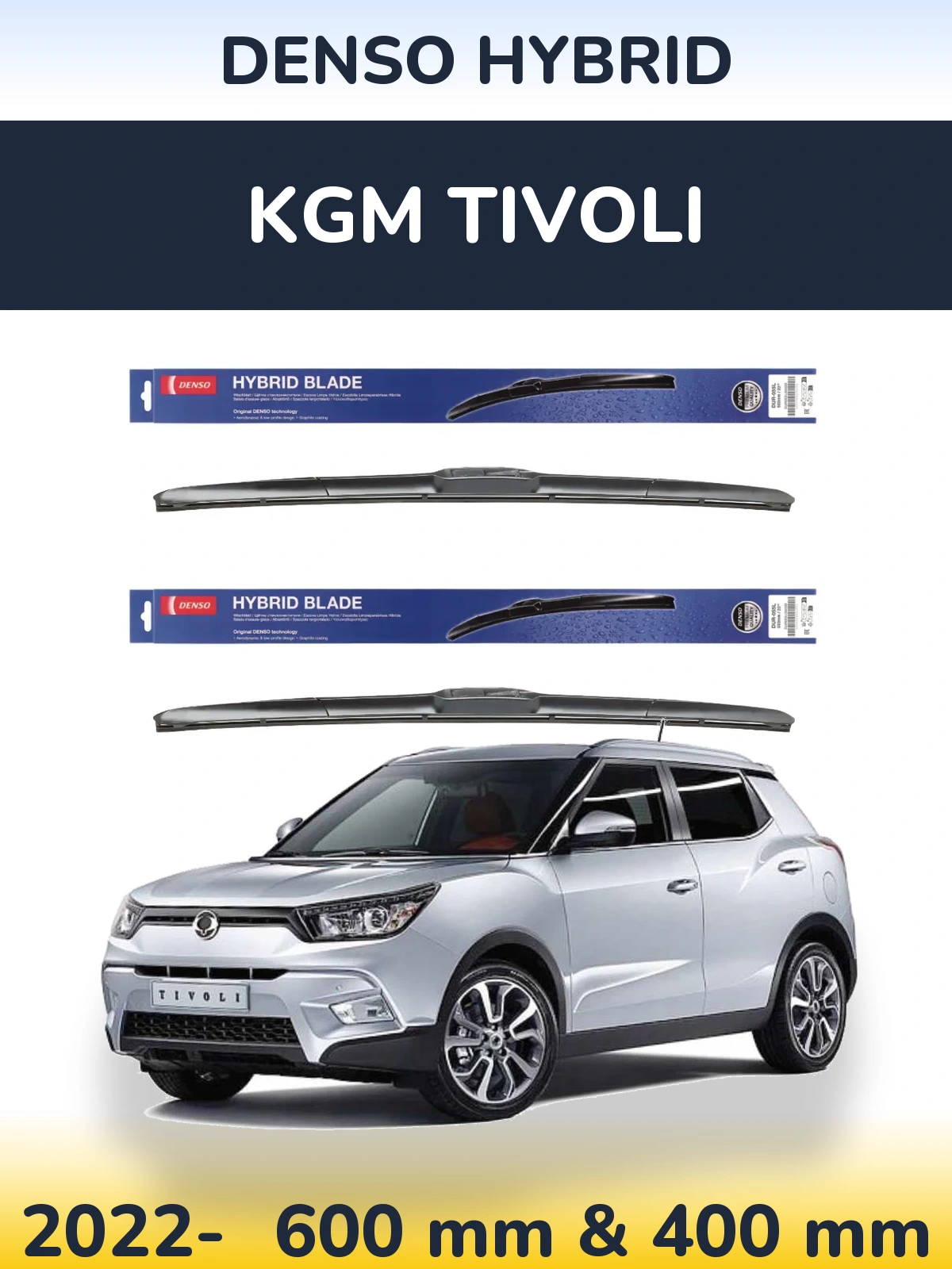 Sada předních stěračů Denso Hybrid 600 a 400 mm pro KGM Tivoli 2022-2026