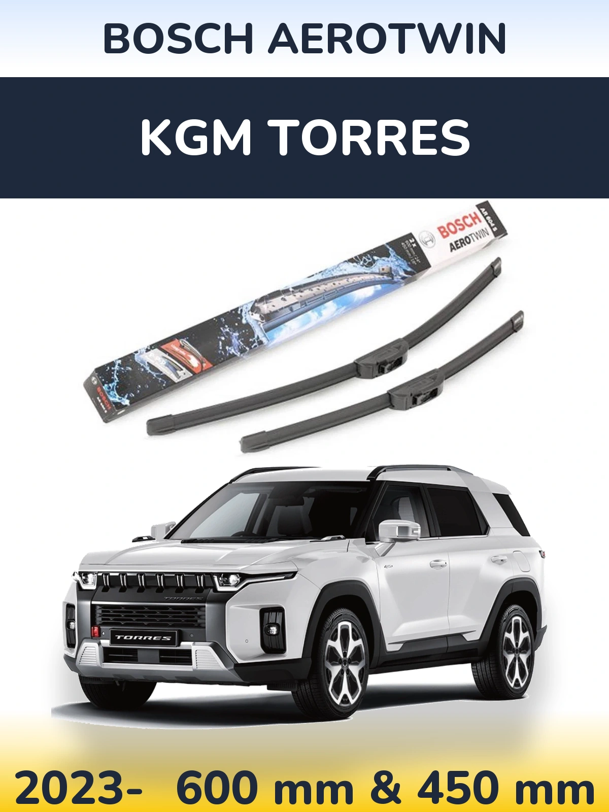 Sada předních stěračů BOSCH AeroTwin 600 a 450 mm pro KGM Torres 2023-2026