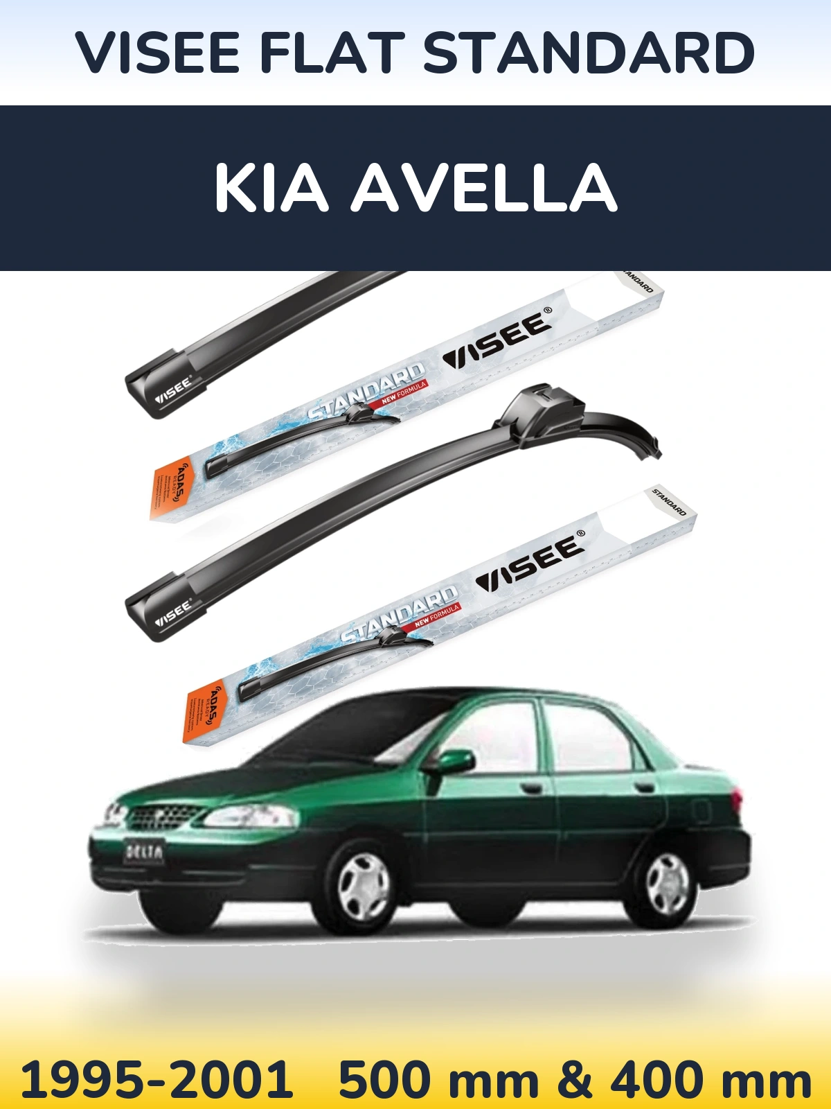 Sada předních stěračů VISEE FLAT STANDARD 500 a 400 mm pro KIA Avella 1995-2001