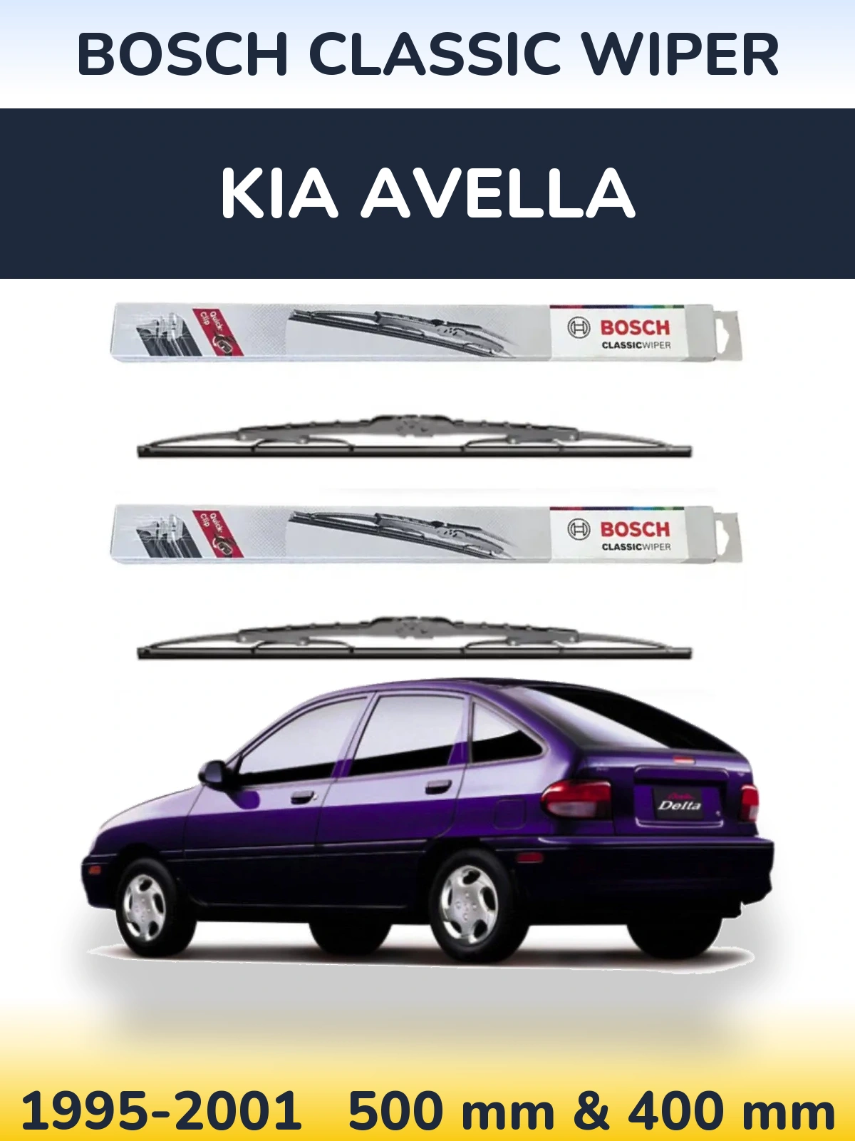 Sada předních stěračů BOSCH Classic Wiper 500 a 400 mm pro KIA Avella 1995-2001