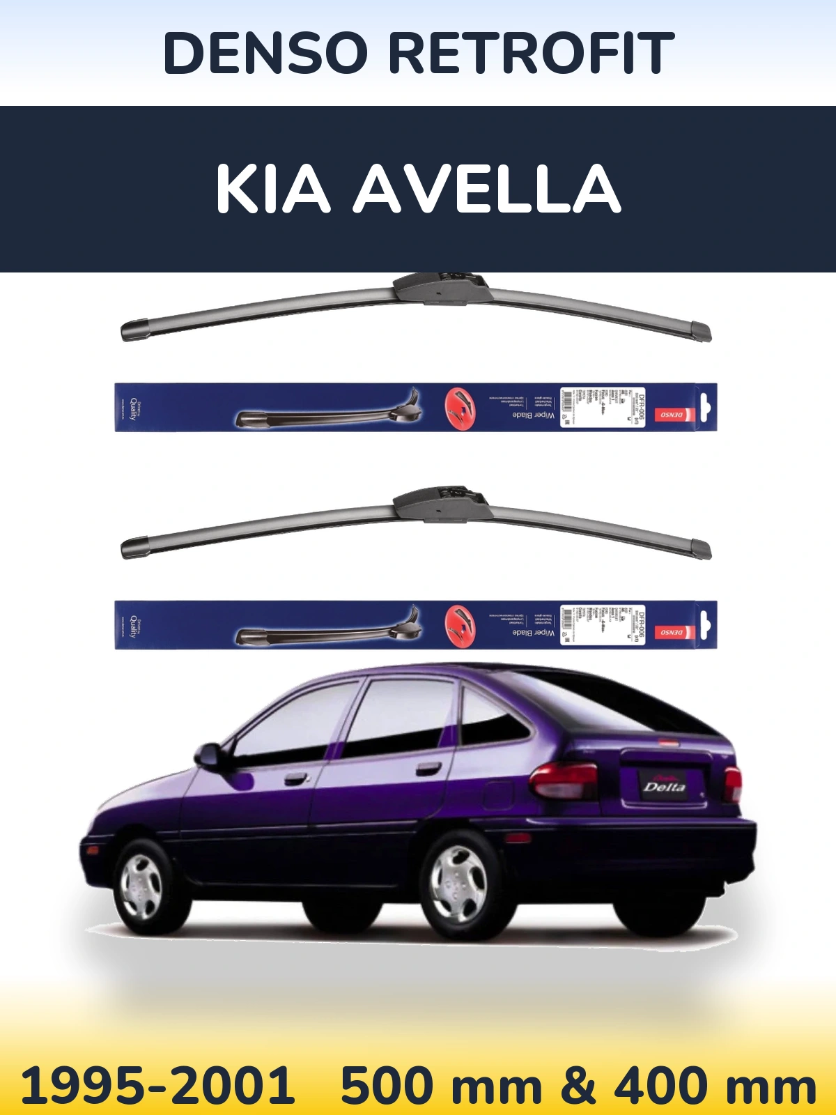 Sada předních stěračů Denso Retrofit 500 a 400 mm pro KIA Avella 1995-2001
