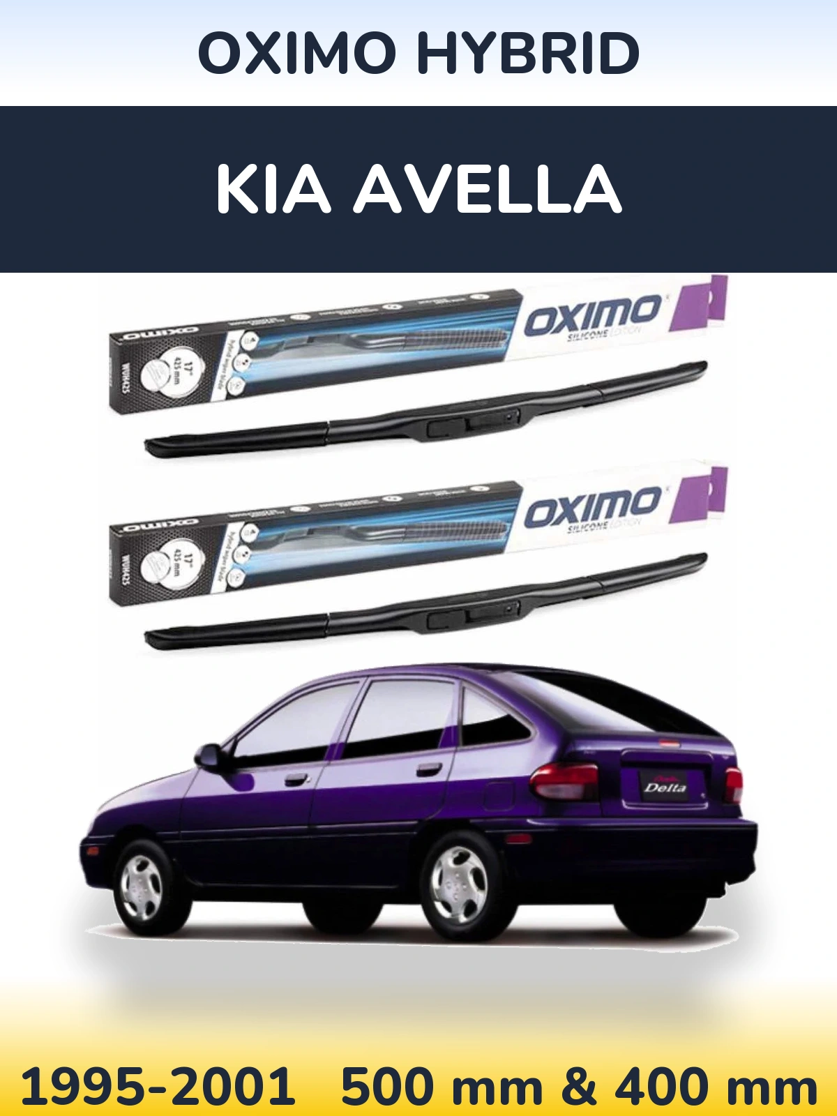 Sada předních stěračů Oximo Hybrid 500 a 400 mm pro KIA Avella 1995-2001