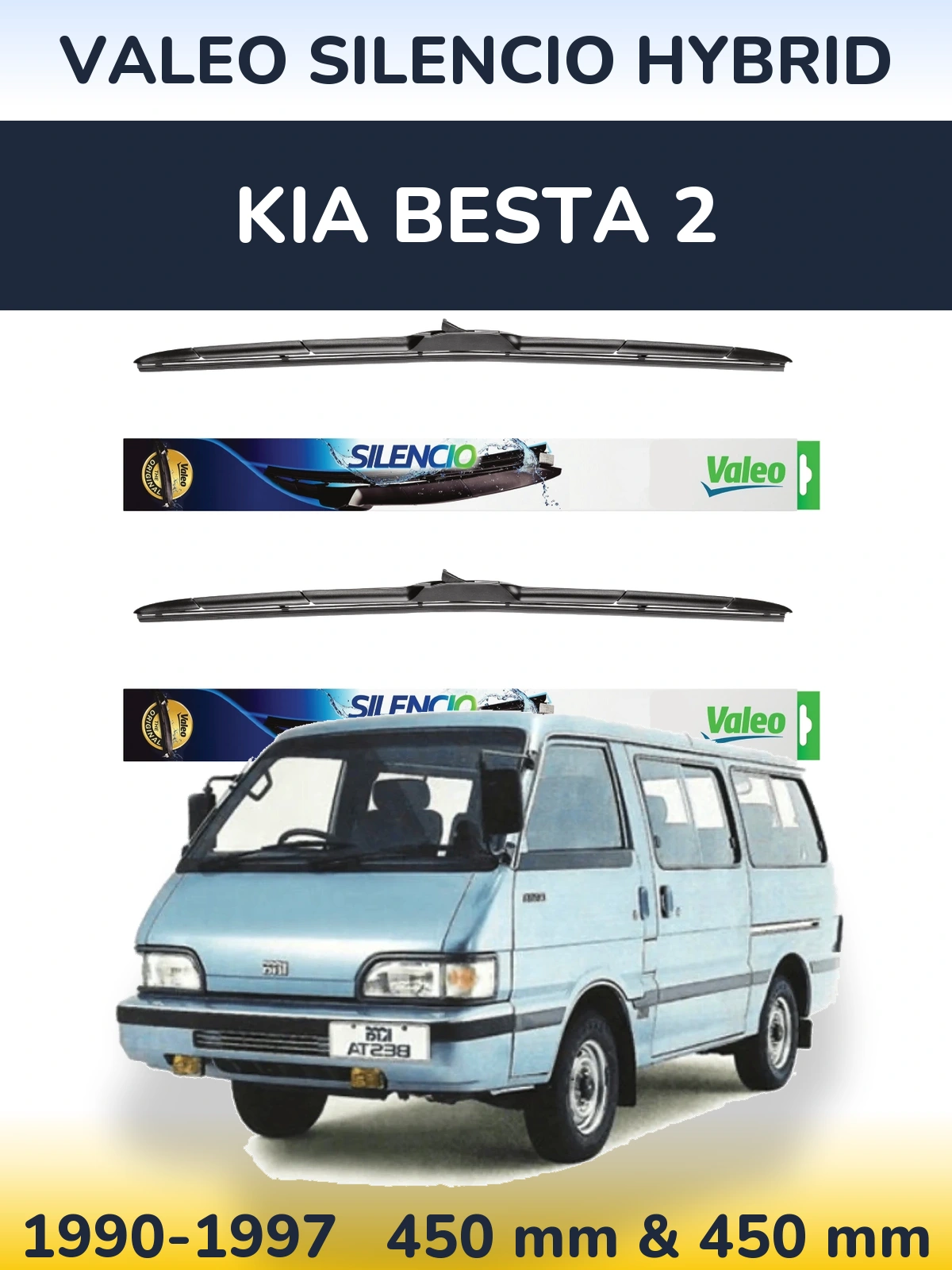 Sada předních stěračů Valeo Silencio Hybrid 450 a 450 mm pro KIA Besta 2 1990-1997