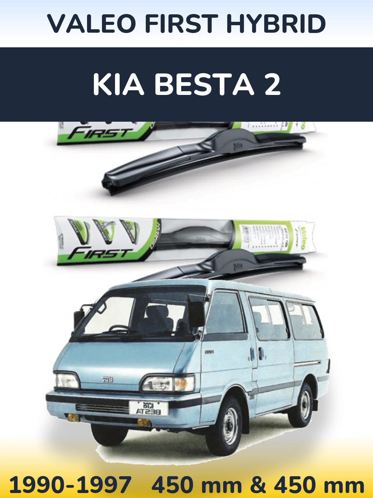 Sada předních stěračů Valeo First Hybrid 450 a 450 mm pro KIA Besta 2 1990-1997