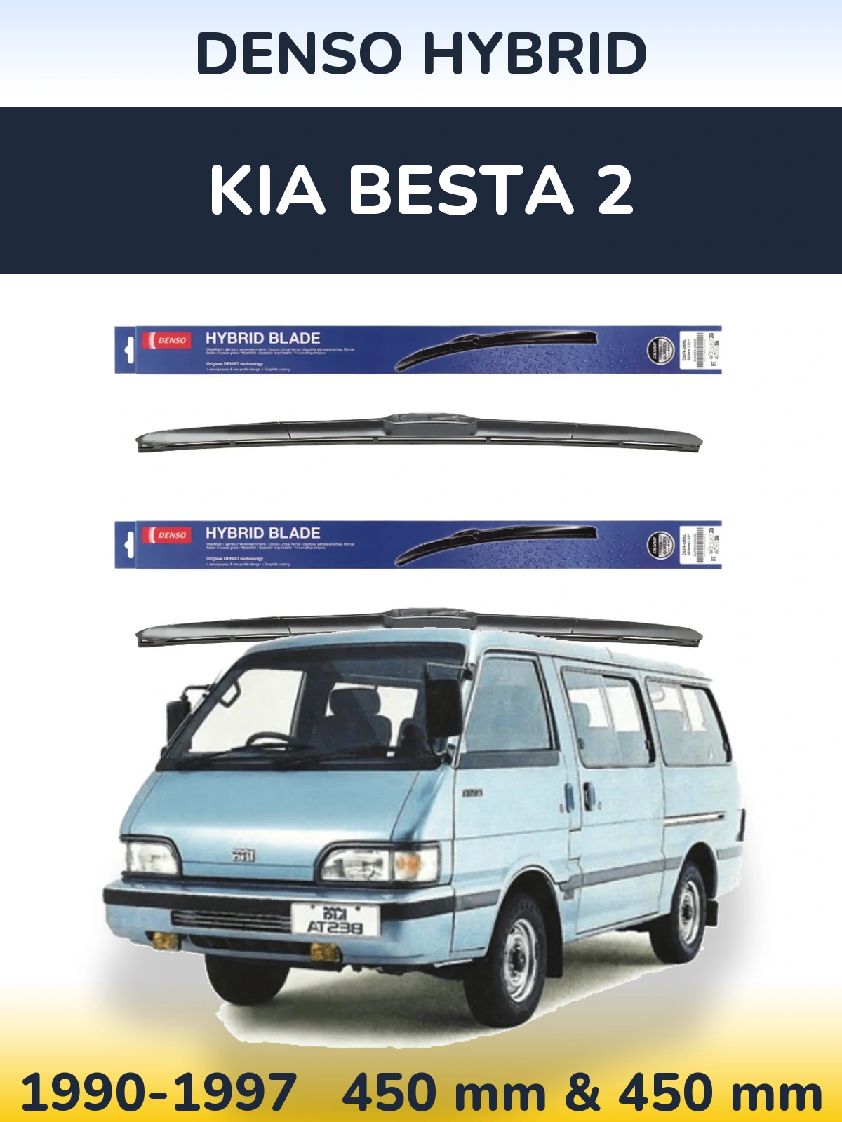 Sada předních stěračů Denso Hybrid 450 a 450 mm pro KIA Besta 2 1990-1997