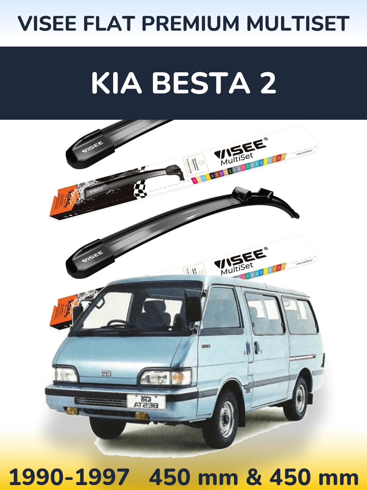 Sada předních stěračů VISEE FLAT PREMIUM MultiSet 450 a 450 mm pro KIA Besta 2 1990-1997