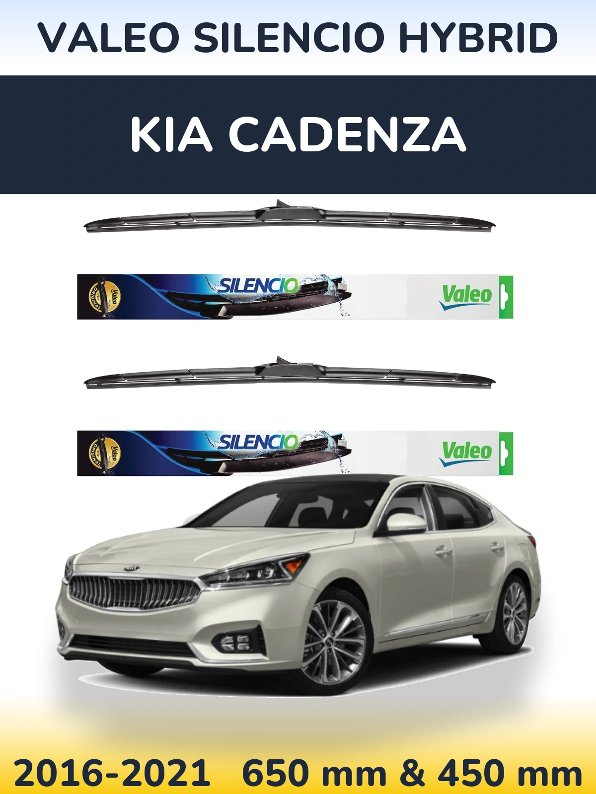 Sada předních stěračů Valeo Silencio Hybrid 650 a 450 mm pro KIA Cadenza 2016-2021