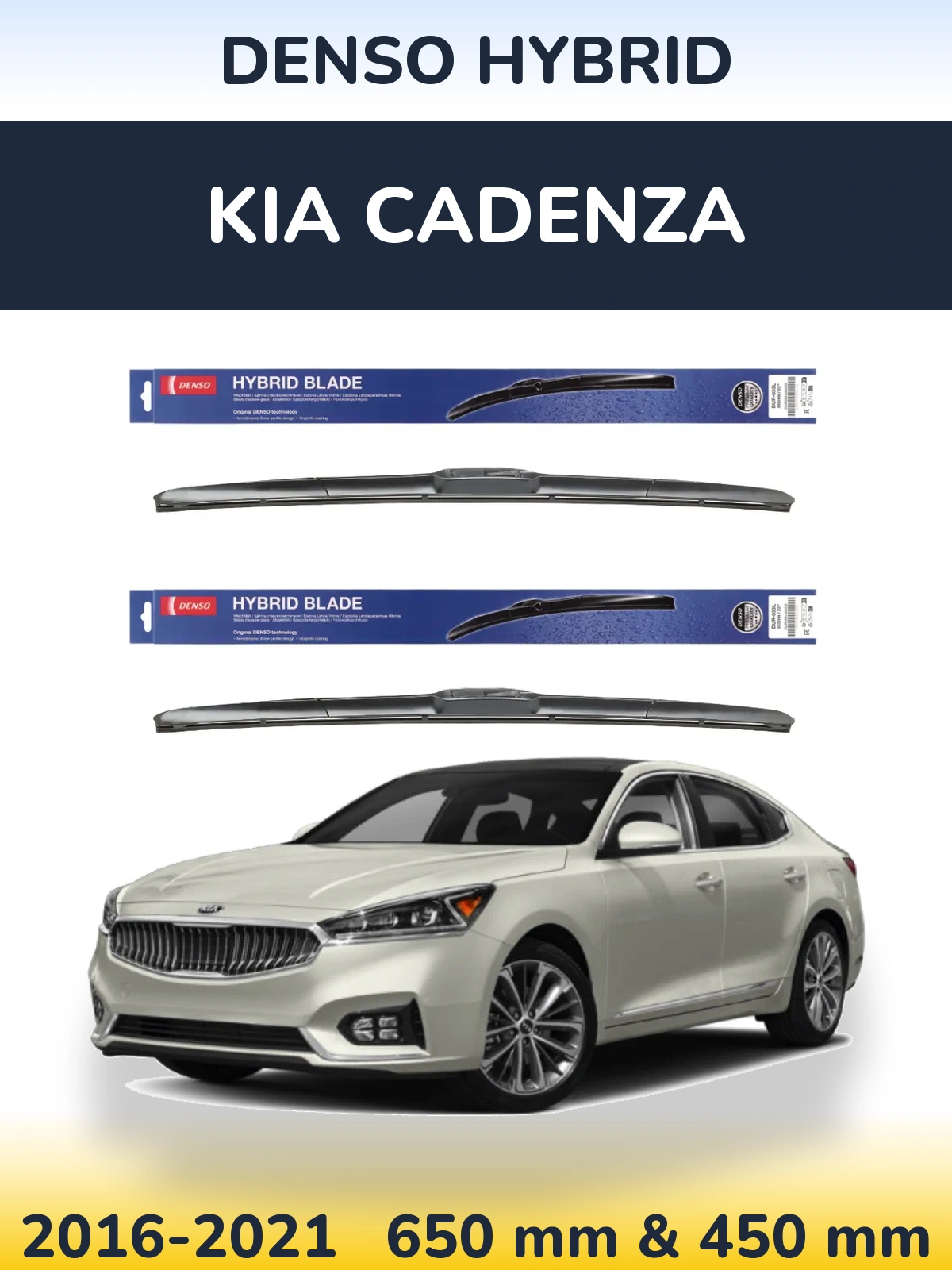 Sada předních stěračů Denso Hybrid 650 a 450 mm pro KIA Cadenza 2016-2021