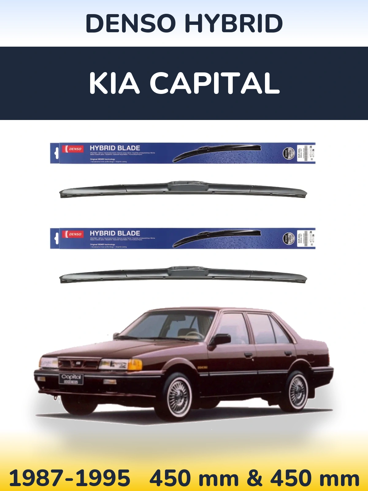 Sada předních stěračů Denso Hybrid 450 a 450 mm pro KIA Capital 1987-1995