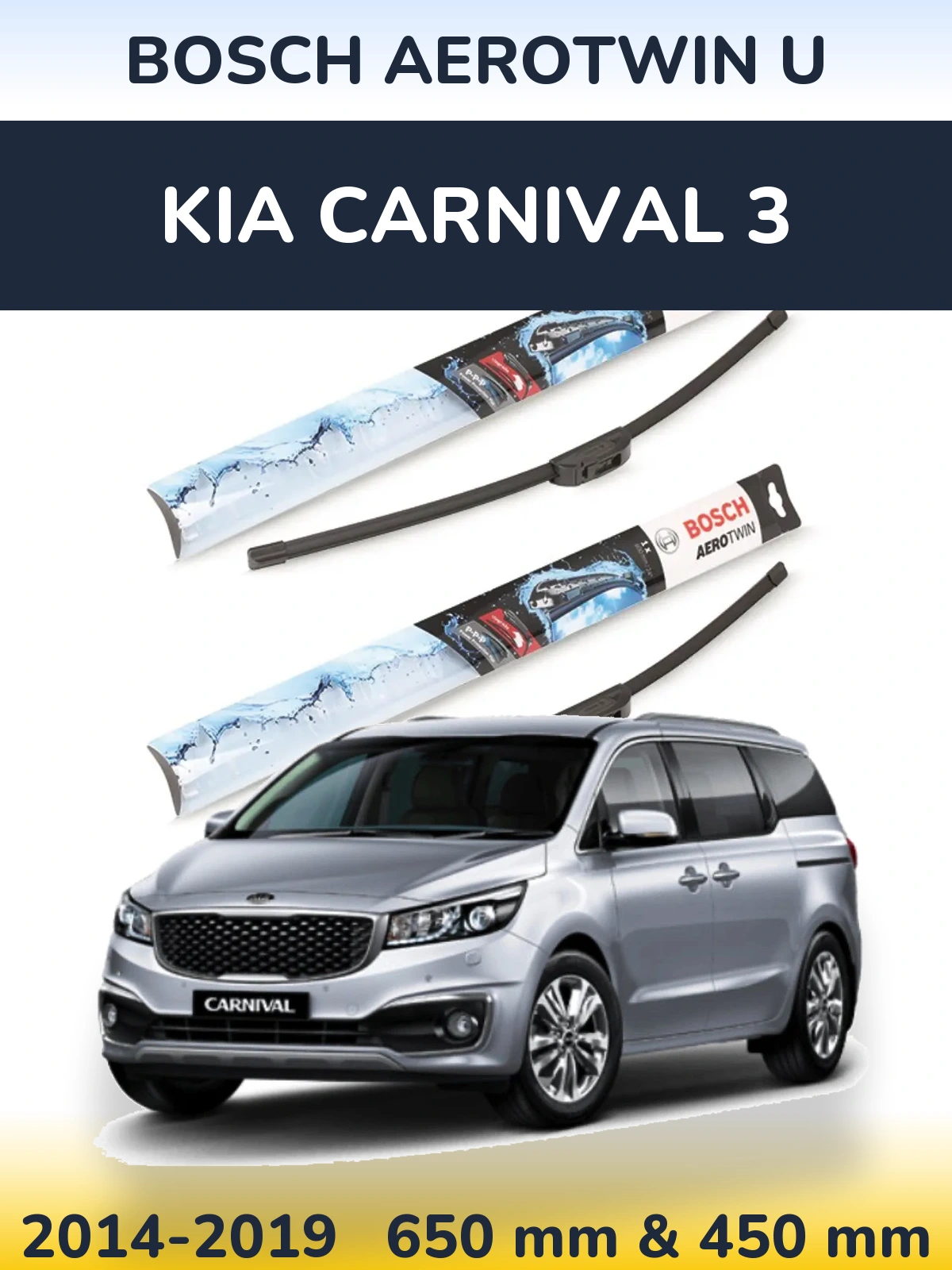 Sada předních stěračů BOSCH AeroTwin U 650 a 450 mm pro KIA Carnival 3 2014-2019