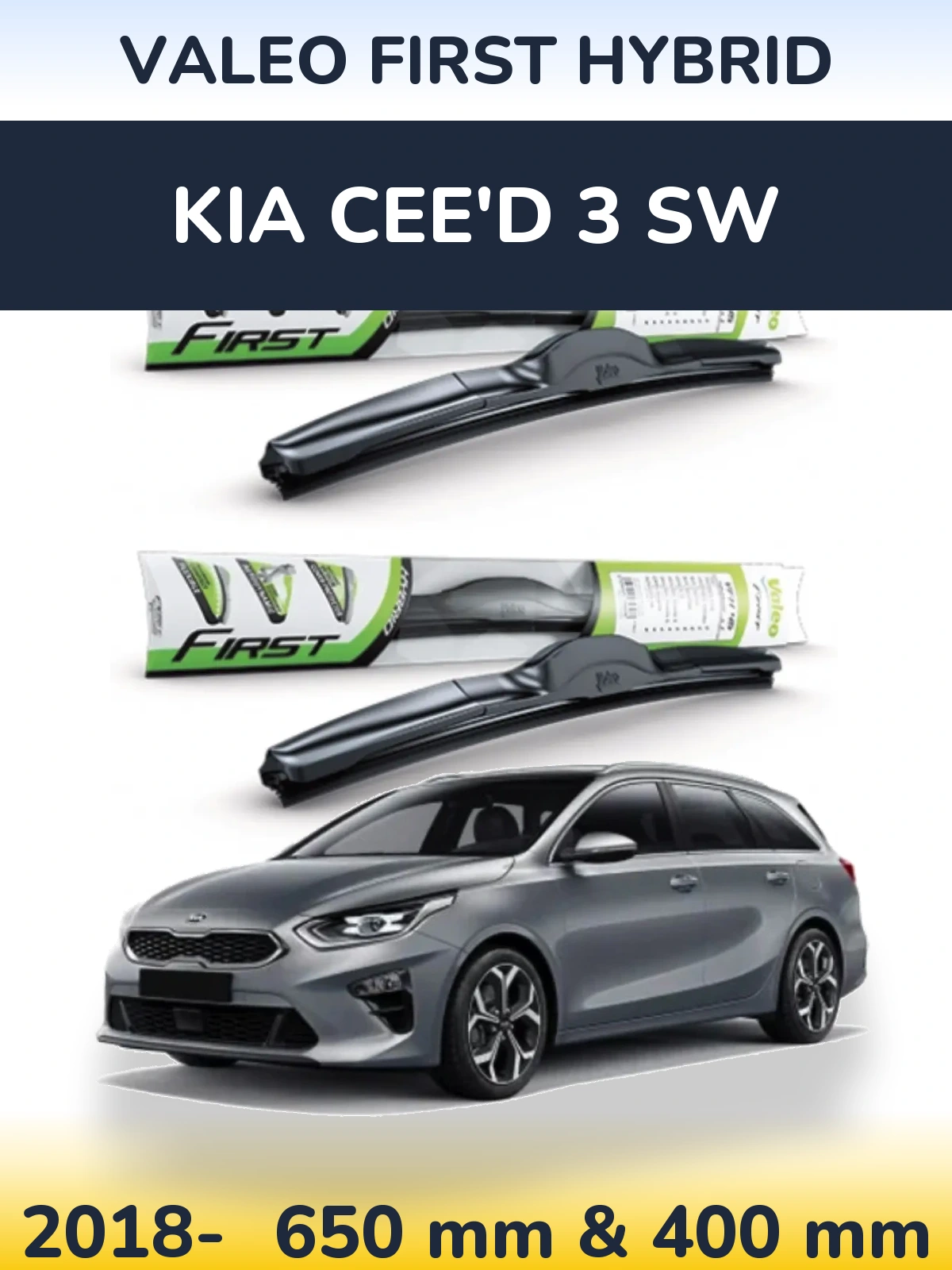 Sada předních stěračů Valeo First Hybrid 650 a 400 mm pro KIA Cee'd 3 SW 2018-2026