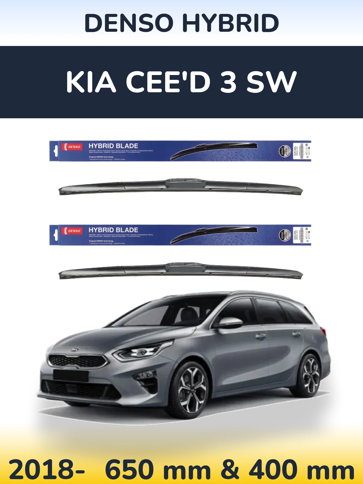 Sada předních stěračů Denso Hybrid 650 a 400 mm pro KIA Cee'd 3 SW 2018-2026