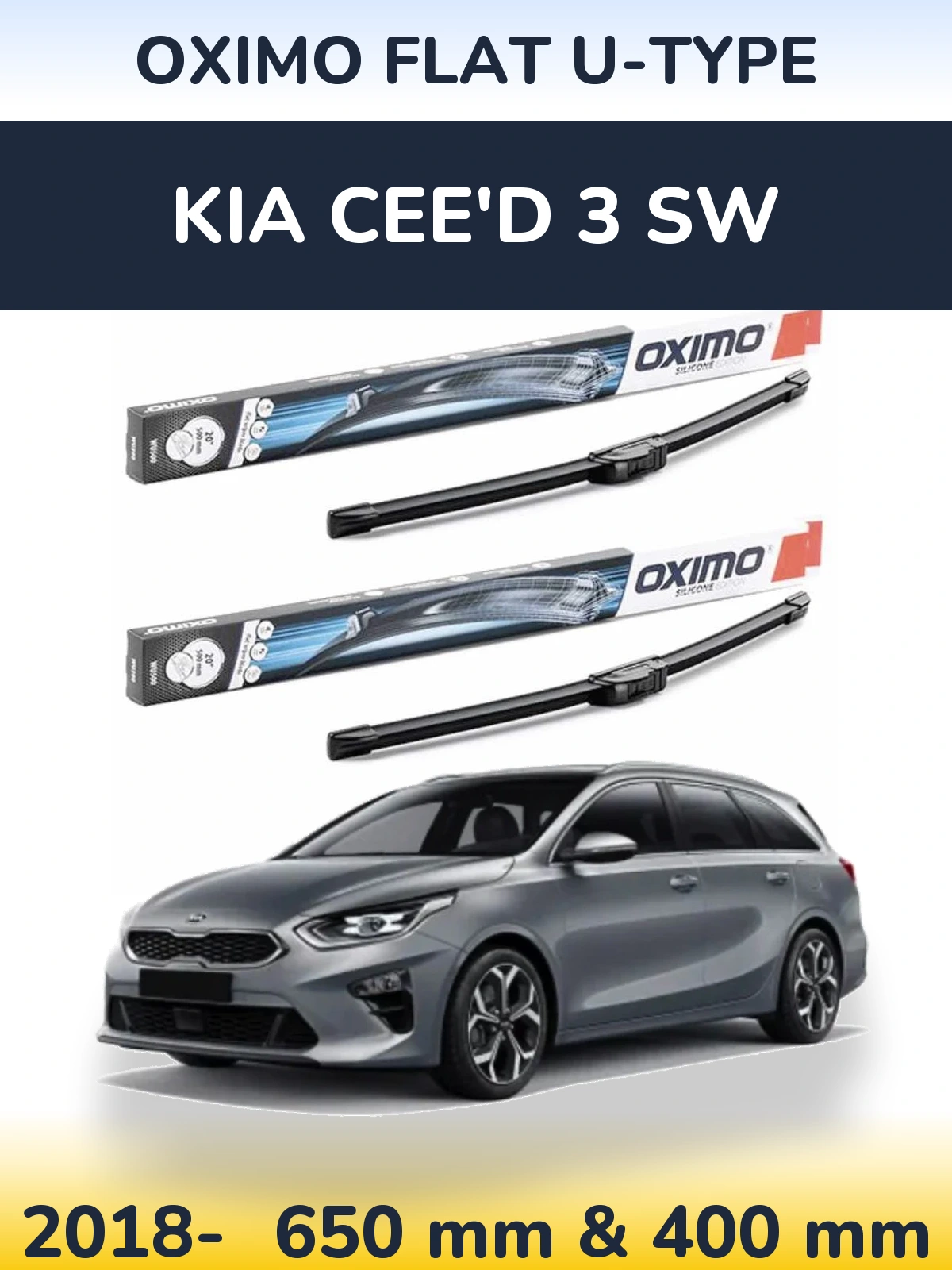 Комплект передніх щіток Oximo Flat U-type 650 & 400 мм для KIA Cee'd 3 SW 2018-2026
