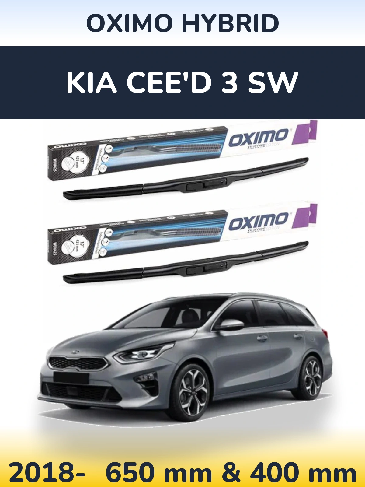 Sada předních stěračů Oximo Hybrid 650 a 400 mm pro KIA Cee'd 3 SW 2018-2026