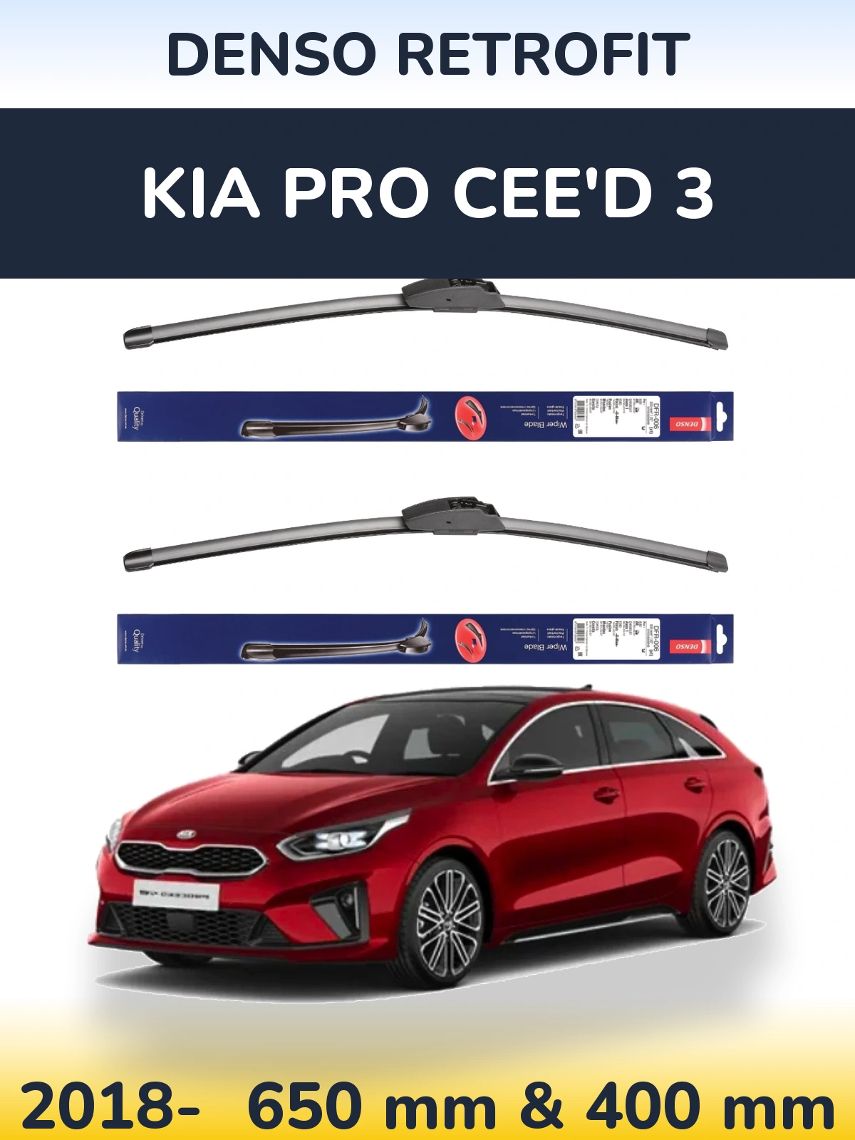 Комплект передніх щіток Denso Retrofit 650 & 400 мм для KIA Pro Cee'd 3 2018-2026