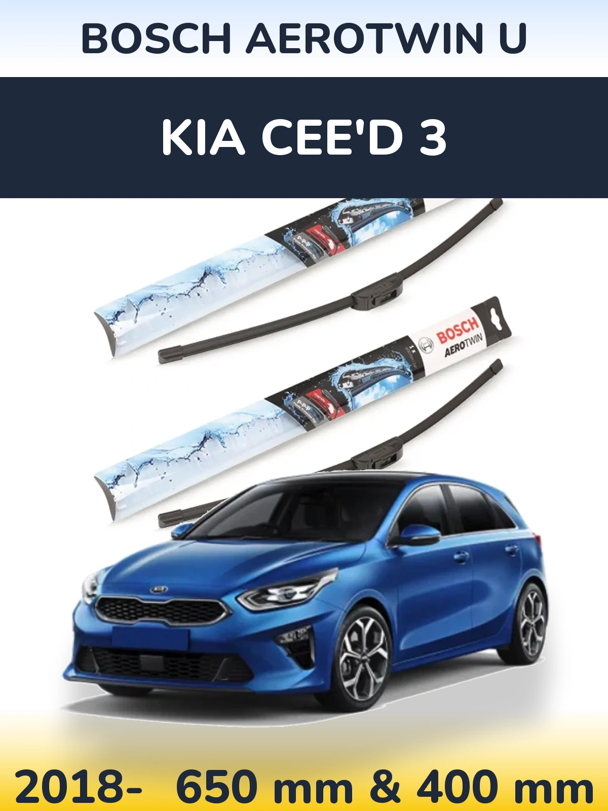 Sada předních stěračů BOSCH AeroTwin U 650 a 400 mm pro KIA Cee'd 3 2018-2026