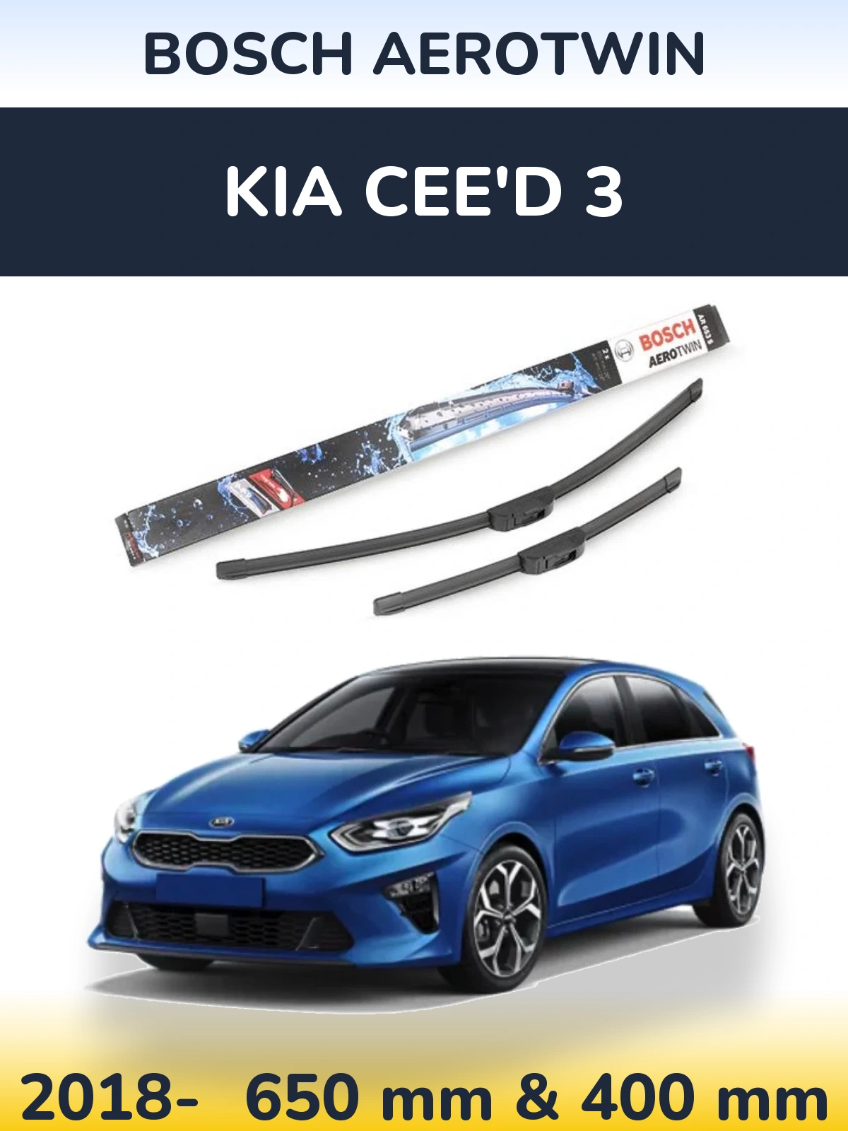 Sada předních stěračů BOSCH AeroTwin 650 a 400 mm pro KIA Cee'd 3 2018-2026
