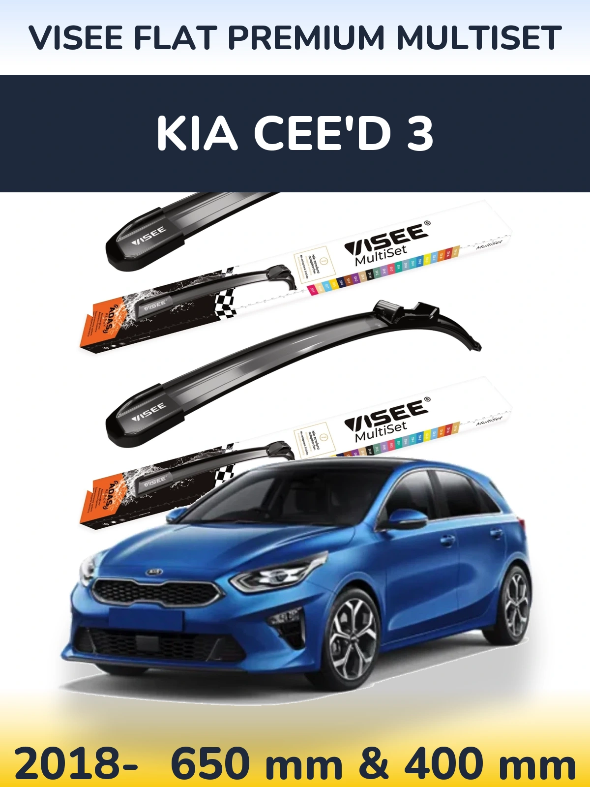 Sada předních stěračů VISEE FLAT PREMIUM MultiSet 650 a 400 mm pro KIA Cee'd 3 2018-2026