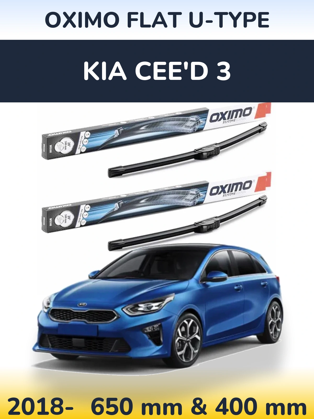 Sada předních stěračů Oximo Flat U-type 650 a 400 mm pro KIA Cee'd 3 2018-2026