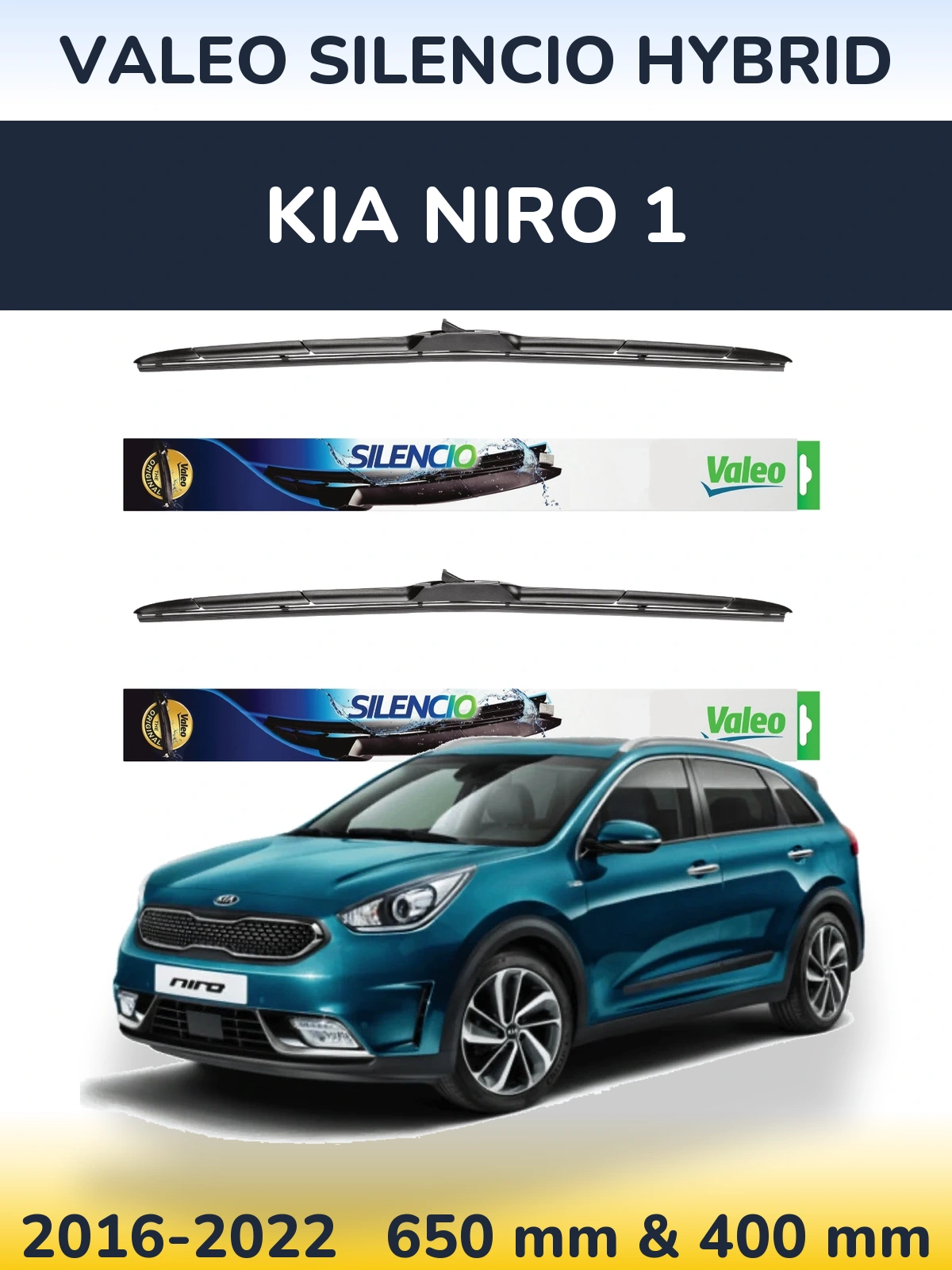 Sada předních stěračů Valeo Silencio Hybrid 650 a 400 mm pro KIA Niro 1 2016-2022