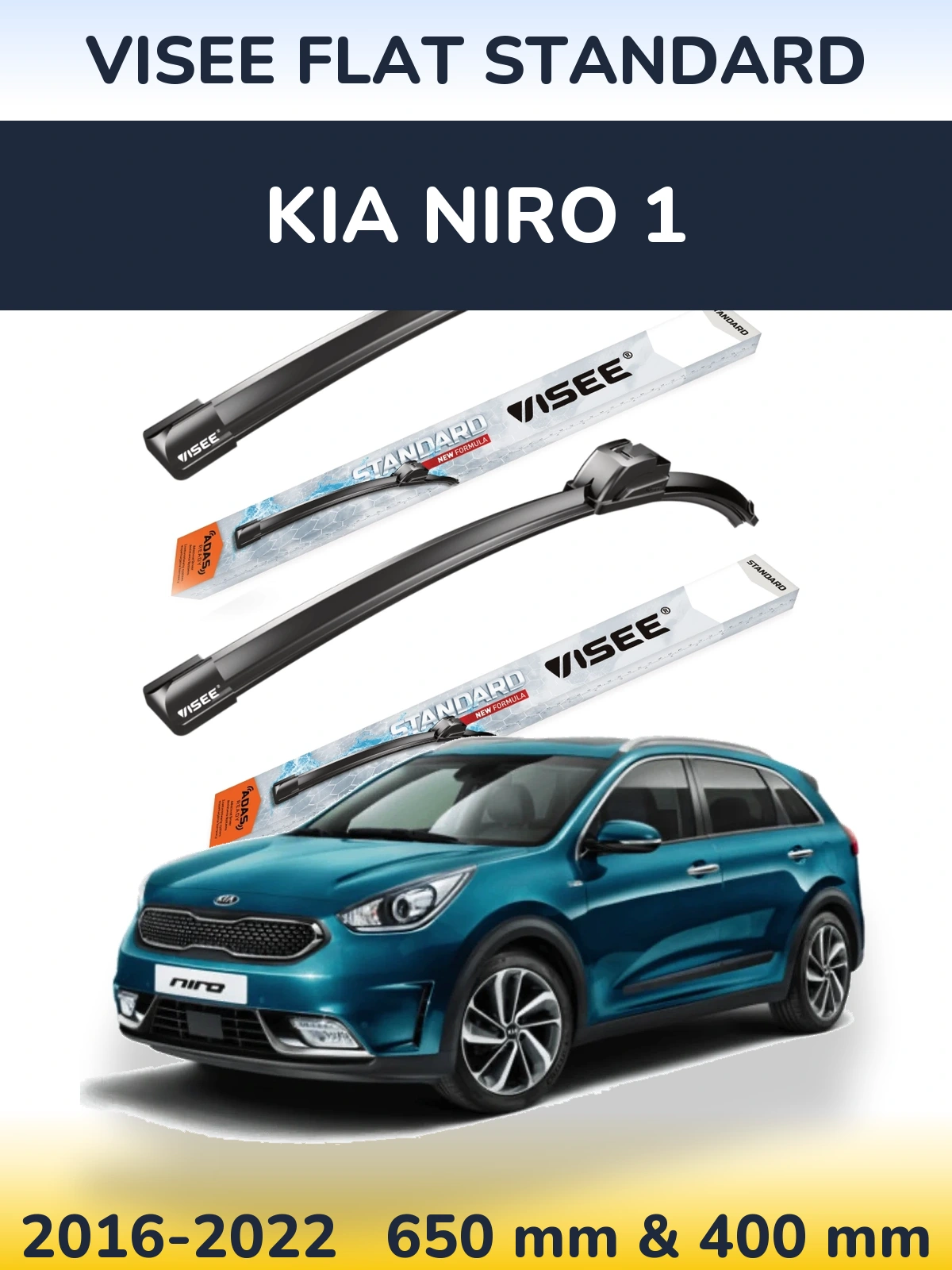Sada předních stěračů VISEE FLAT STANDARD 650 a 400 mm pro KIA Niro 1 2016-2022