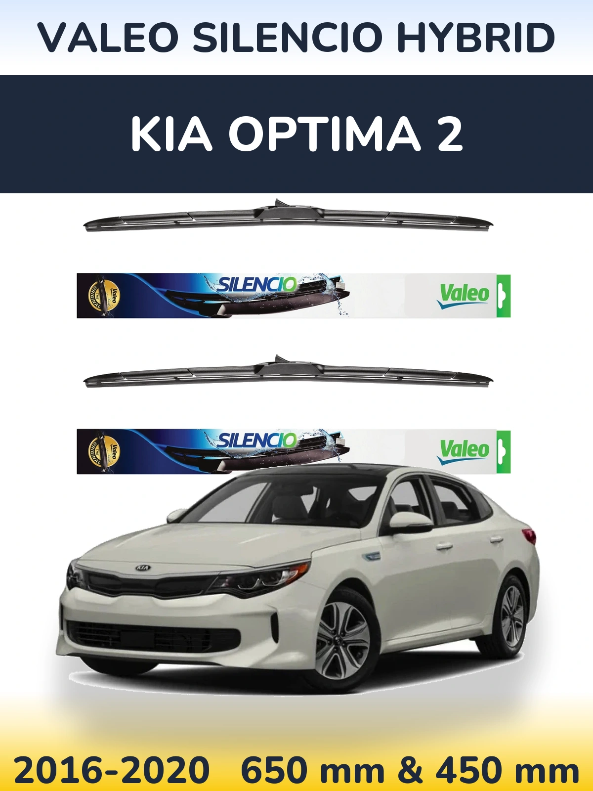 Sada předních stěračů Valeo Silencio Hybrid 650 a 450 mm pro KIA Optima 2 2016-2020
