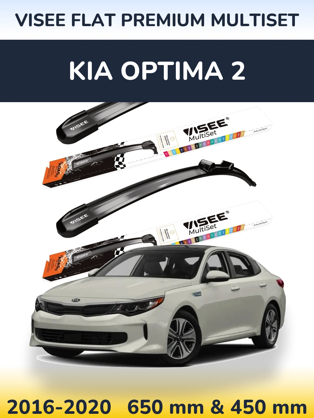 Sada předních stěračů VISEE FLAT PREMIUM MultiSet 650 a 450 mm pro KIA Optima 2 2016-2020