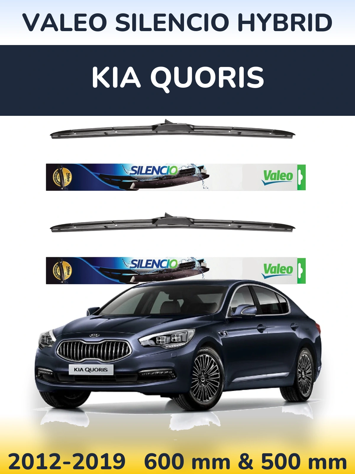Sada předních stěračů Valeo Silencio Hybrid 600 a 500 mm pro KIA Quoris 2012-2019