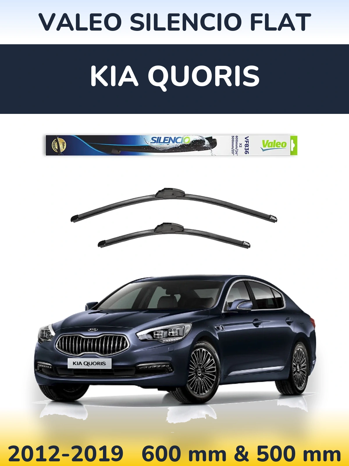 Sada předních stěračů Valeo Silencio Flat 600 a 500 mm pro KIA Quoris 2012-2019