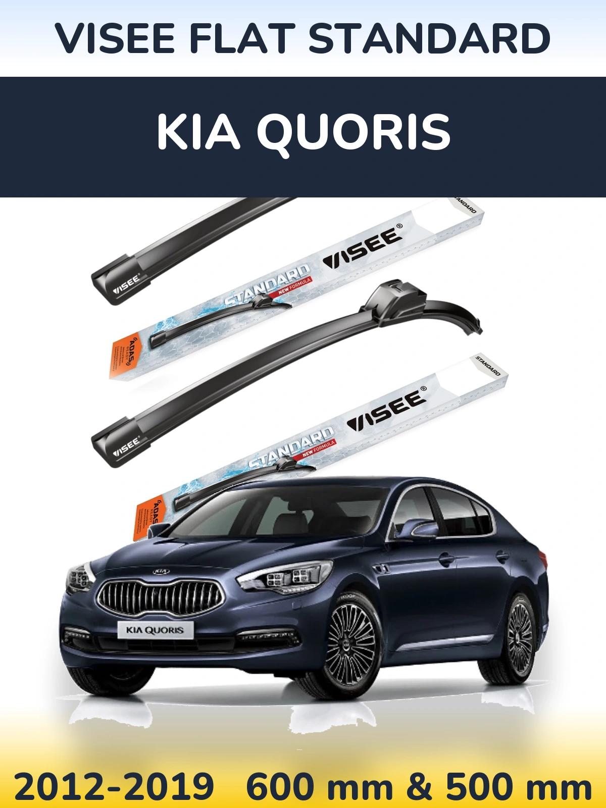 Sada předních stěračů VISEE FLAT STANDARD 600 a 500 mm pro KIA Quoris 2012-2019