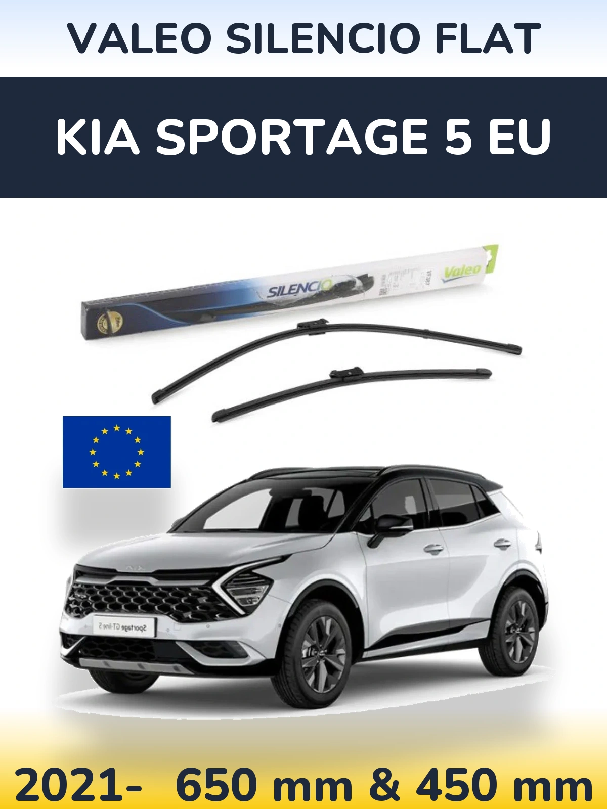 Sada předních stěračů Valeo Silencio Flat 650 a 450 mm pro KIA Sportage 5 EU 2021-2026