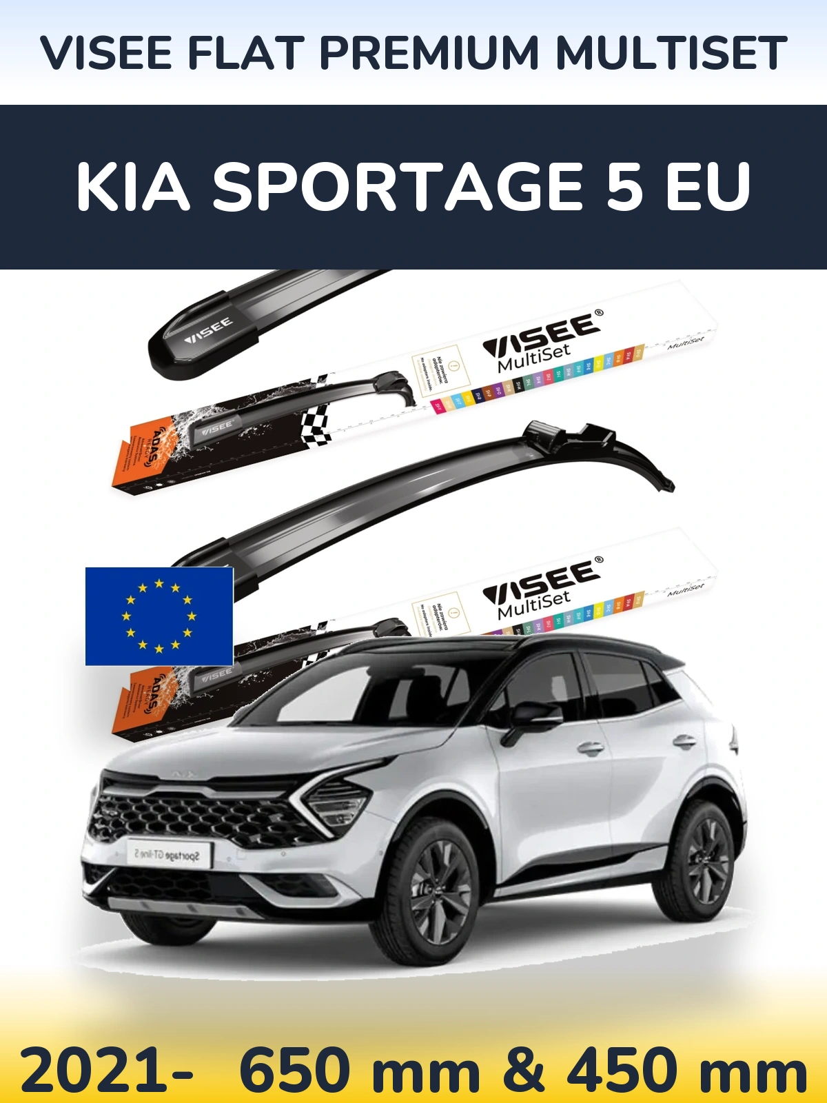 Sada předních stěračů VISEE FLAT PREMIUM MultiSet 650 a 450 mm pro KIA Sportage 5 EU 2021-2026