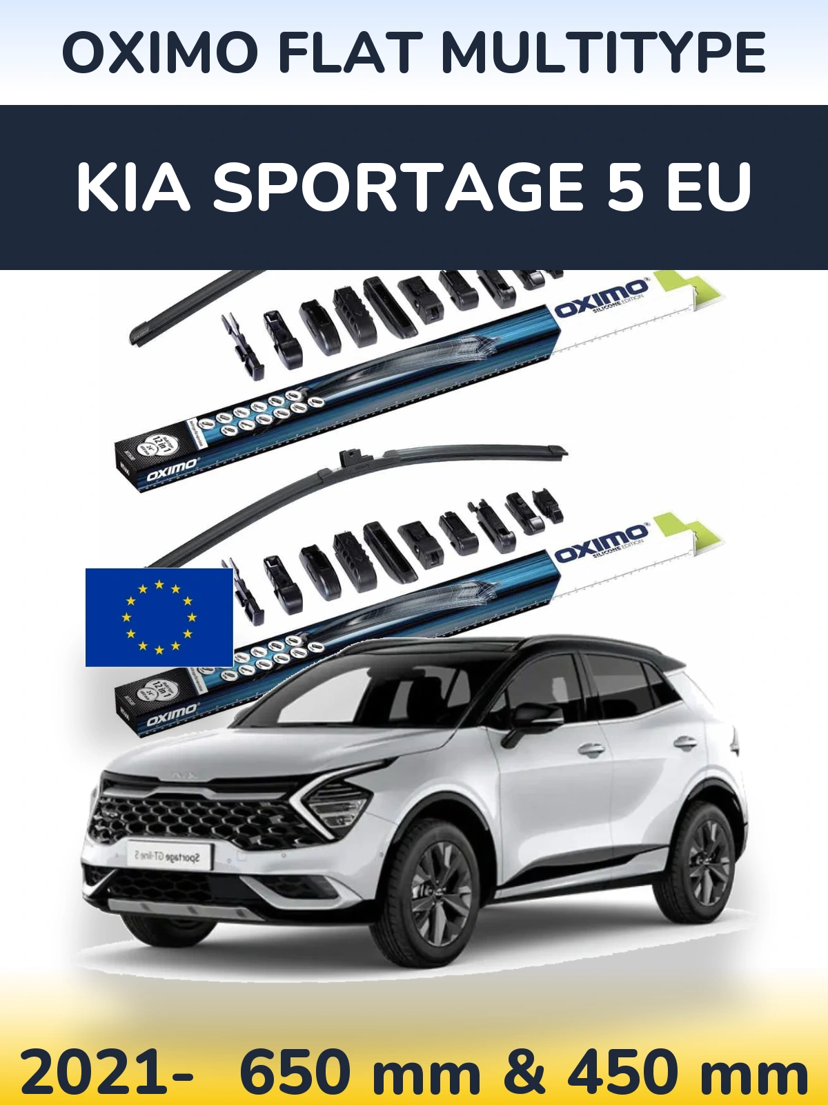 Комплект передніх щіток Oximo Flat MultiТипe 650 & 450 мм для KIA Sportage 5 EU 2021-2026