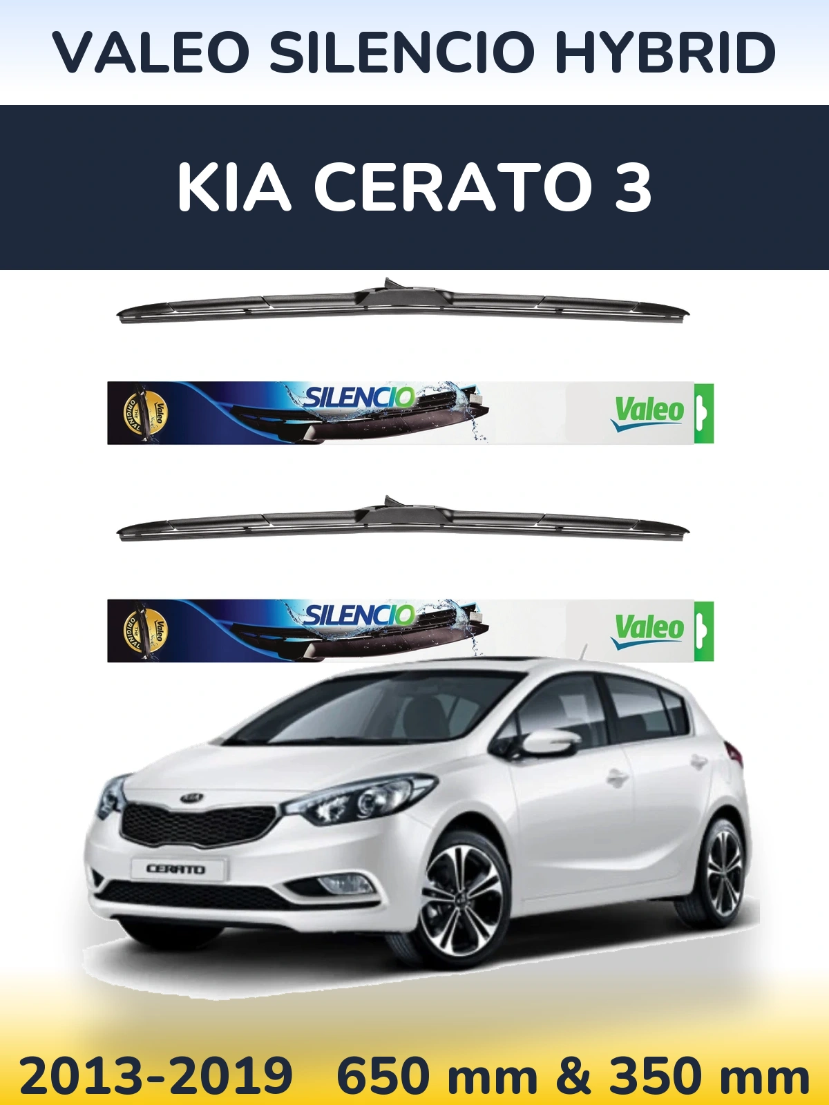 Sada předních stěračů Valeo Silencio Hybrid 650 a 350 mm pro KIA Cerato 3 2013-2019