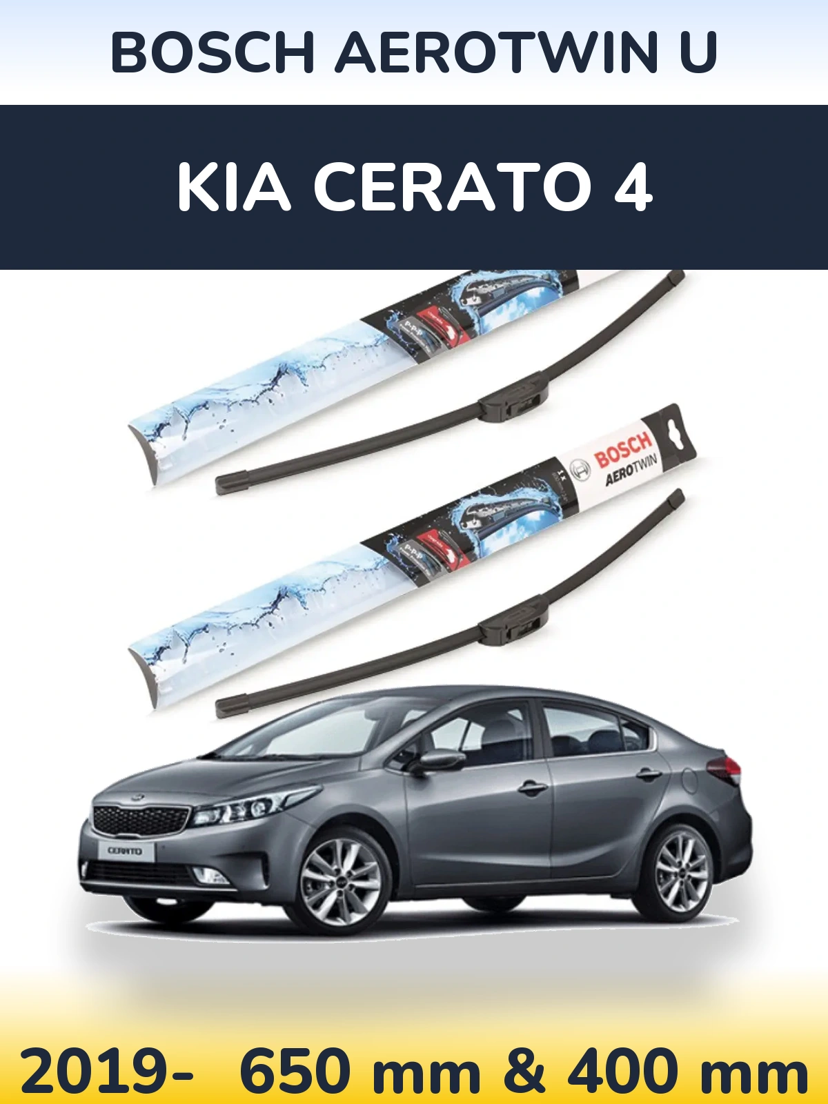 Sada předních stěračů BOSCH AeroTwin U 650 a 400 mm pro KIA Cerato 4 2019-2026