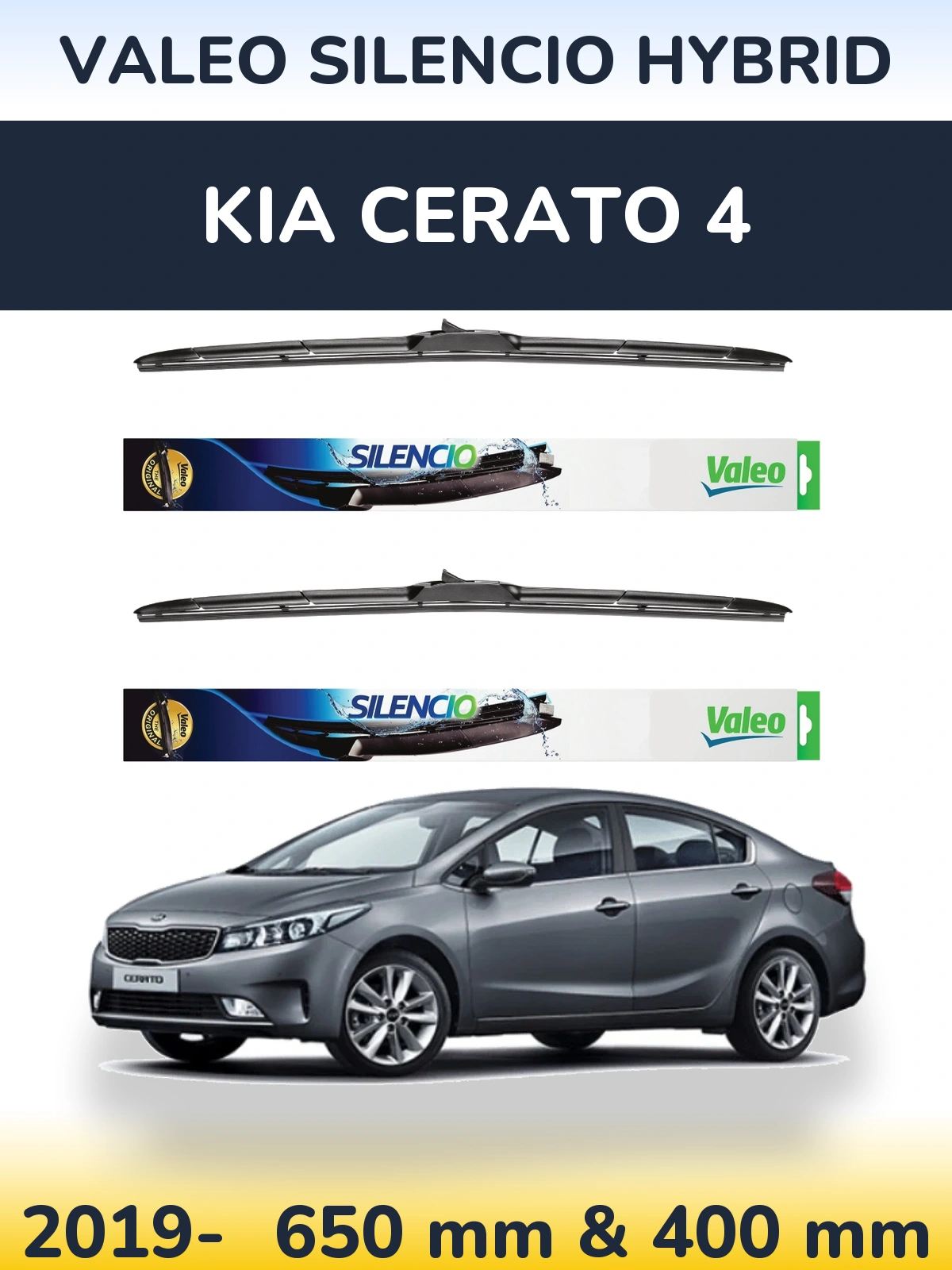 Sada předních stěračů Valeo Silencio Hybrid 650 a 400 mm pro KIA Cerato 4 2019-2026