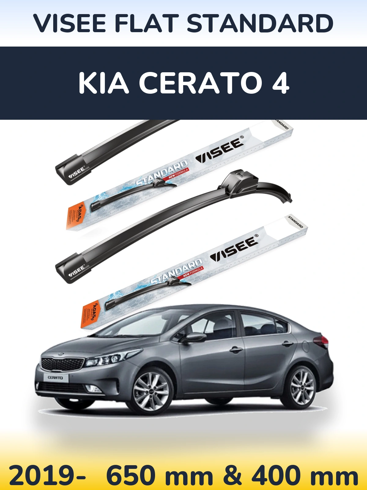 Sada předních stěračů VISEE FLAT STANDARD 650 a 400 mm pro KIA Cerato 4 2019-2026
