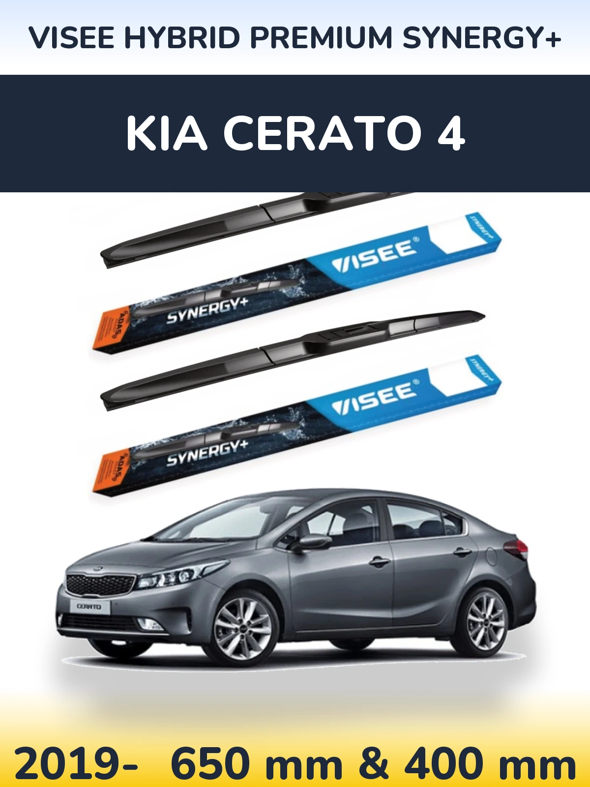 Sada předních stěračů VISEE HYBRID PREMIUM SYNERGY+ 650 a 400 mm pro KIA Cerato 4 2019-2026