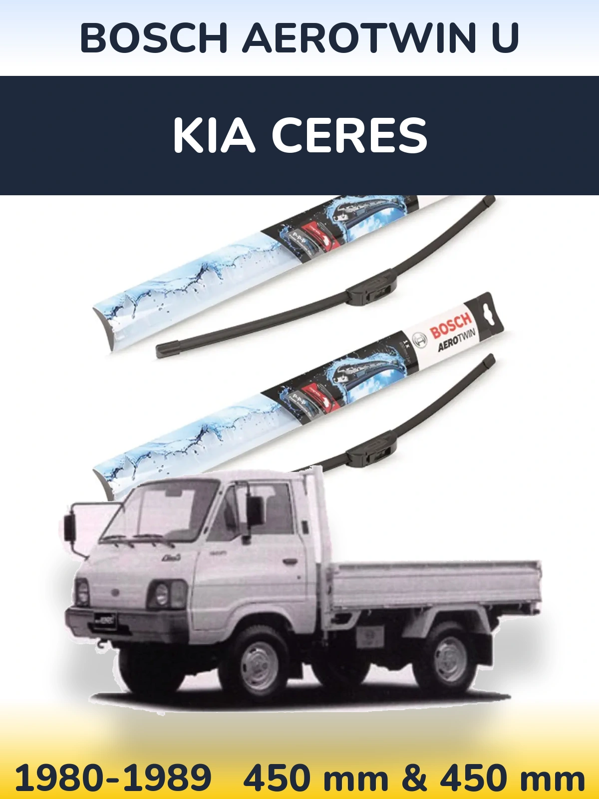 Sada předních stěračů BOSCH AeroTwin U 450 a 450 mm pro KIA Ceres 1980-1989