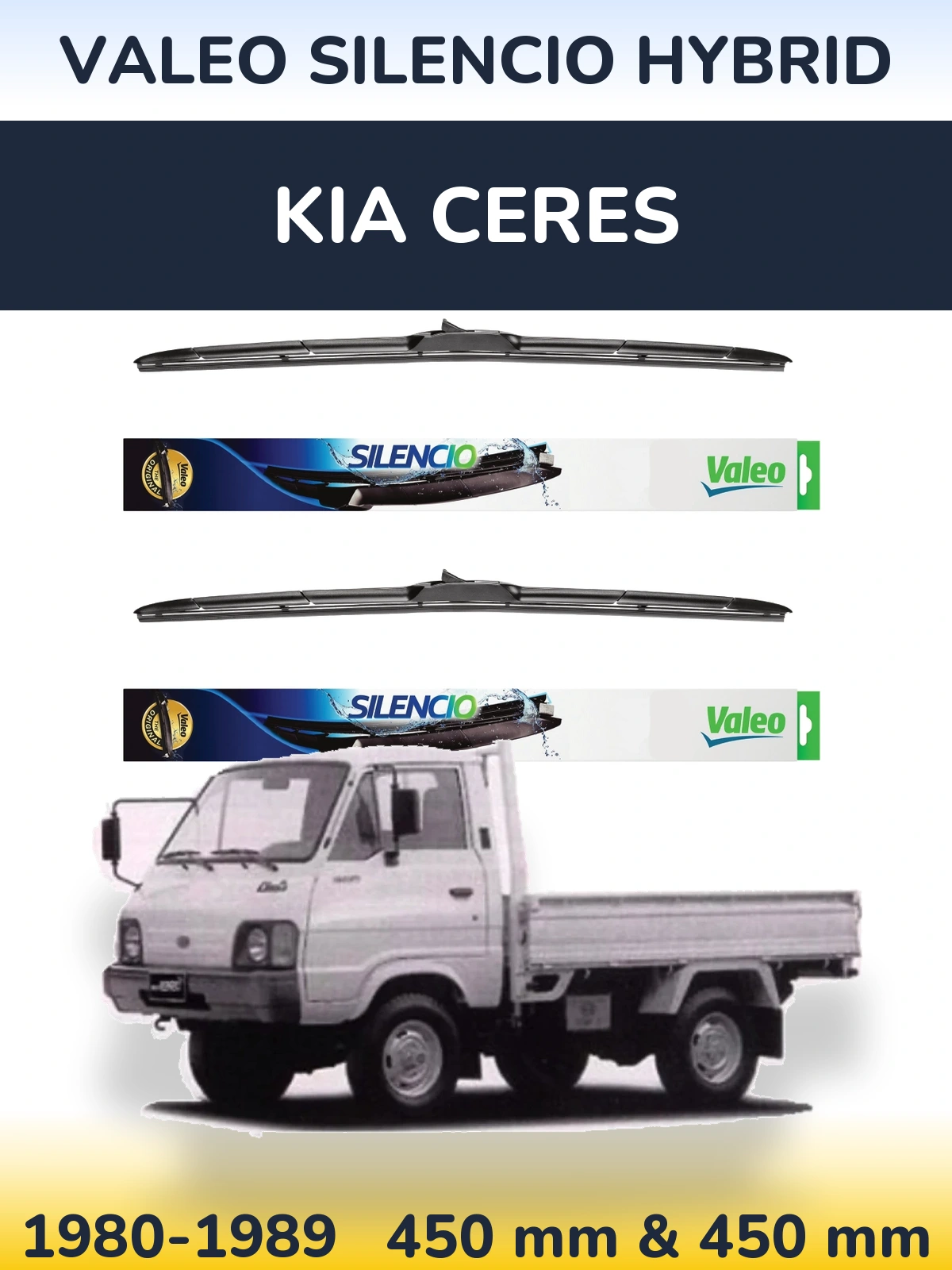 Sada předních stěračů Valeo Silencio Hybrid 450 a 450 mm pro KIA Ceres 1980-1989