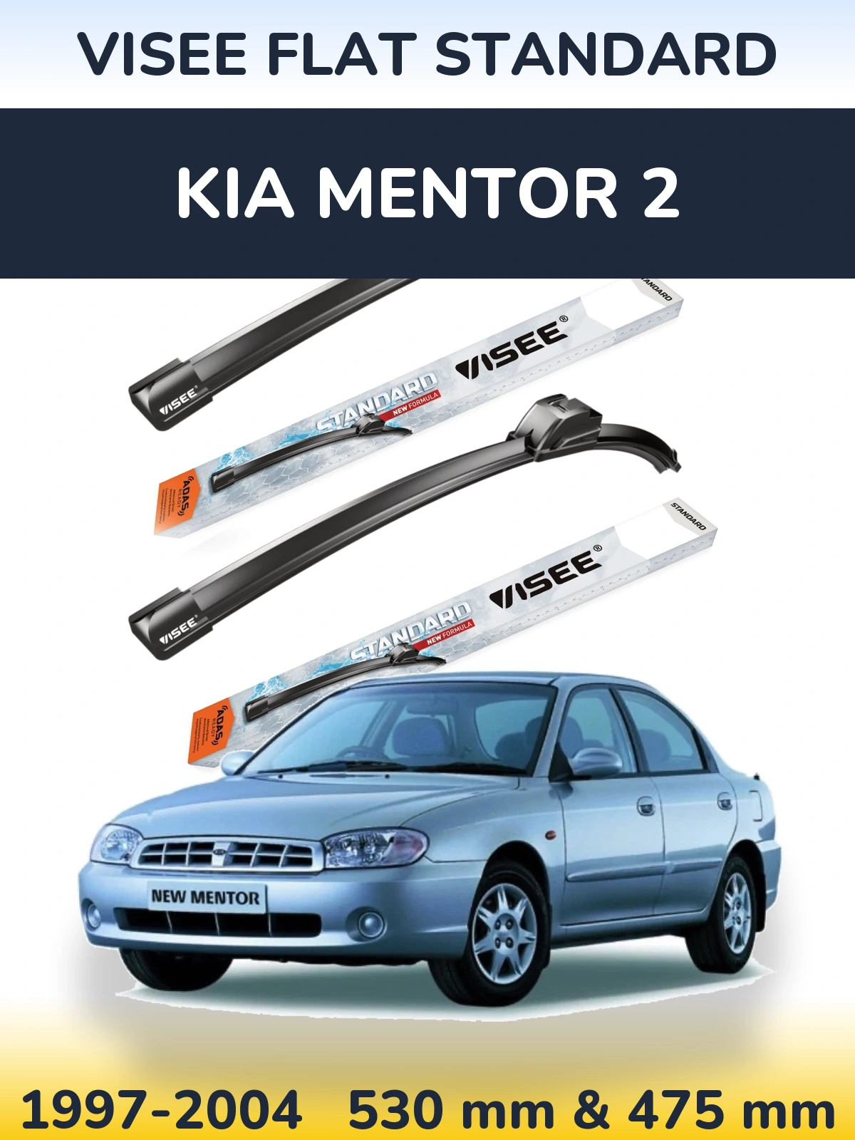Sada předních stěračů VISEE FLAT STANDARD 530 a 475 mm pro KIA Mentor 2 1997-2004