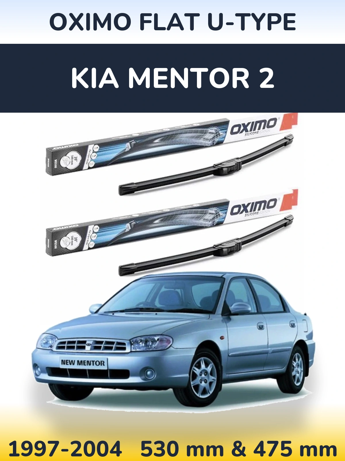 Sada předních stěračů Oximo Flat U-type 530 a 475 mm pro KIA Mentor 2 1997-2004
