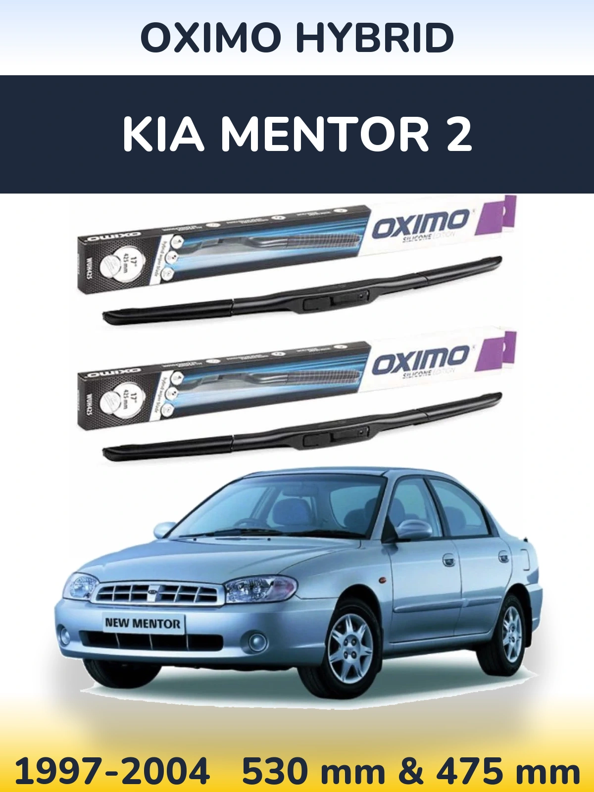 Sada předních stěračů Oximo Hybrid 530 a 475 mm pro KIA Mentor 2 1997-2004