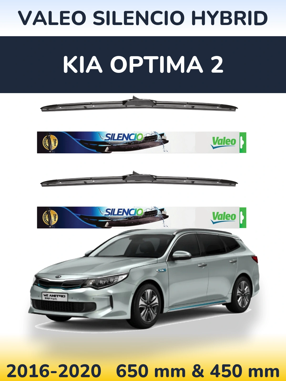 Sada předních stěračů Valeo Silencio Hybrid 650 a 450 mm pro KIA Optima 2 2016-2020