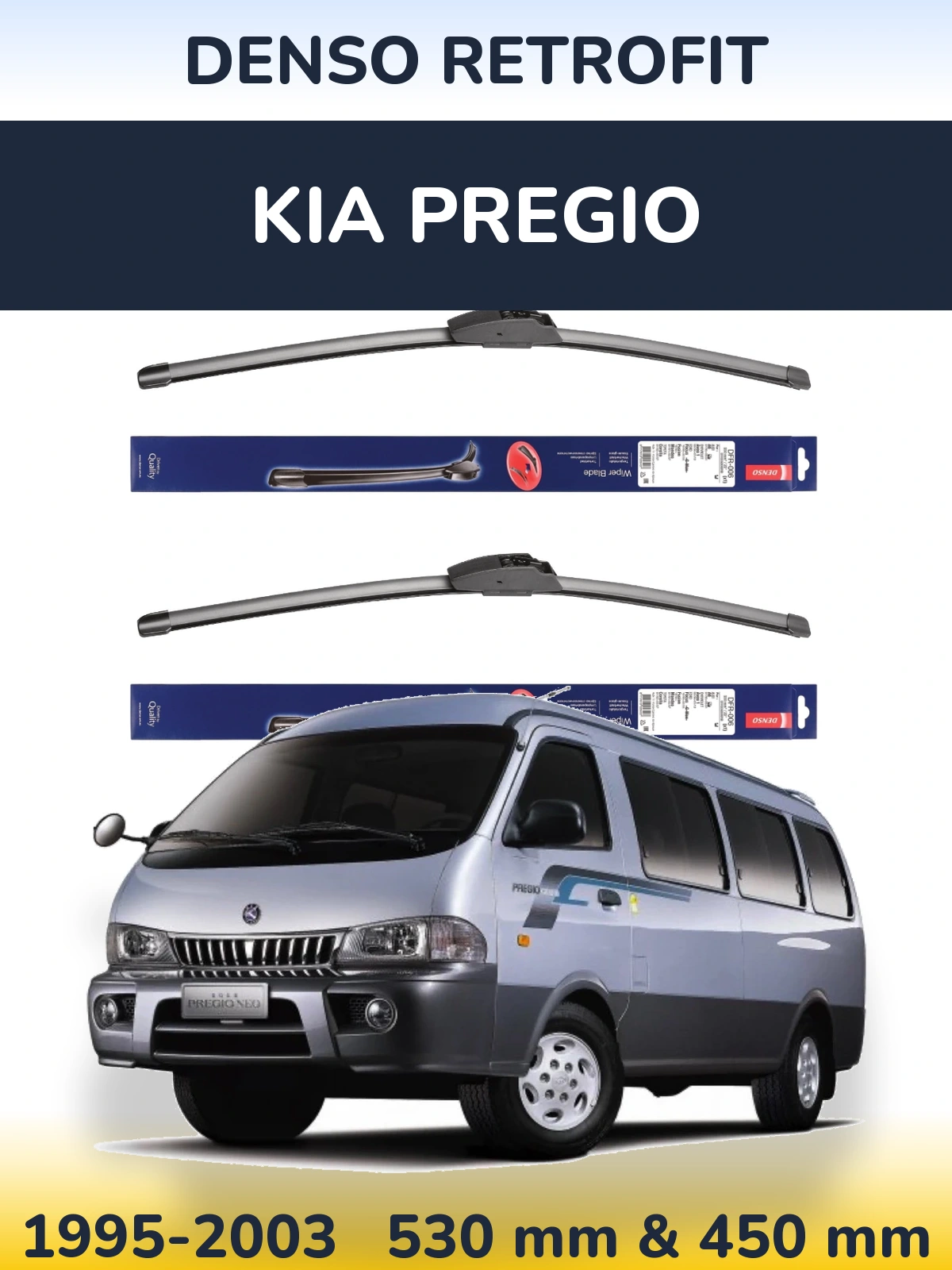 Sada předních stěračů Denso Retrofit 530 a 450 mm pro KIA Pregio 1995-2003
