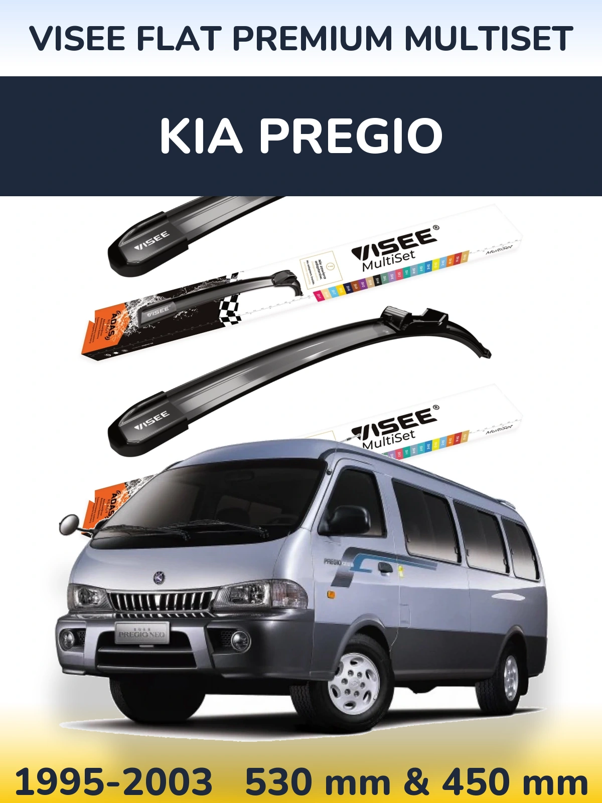Sada předních stěračů VISEE FLAT PREMIUM MultiSet 530 a 450 mm pro KIA Pregio 1995-2003